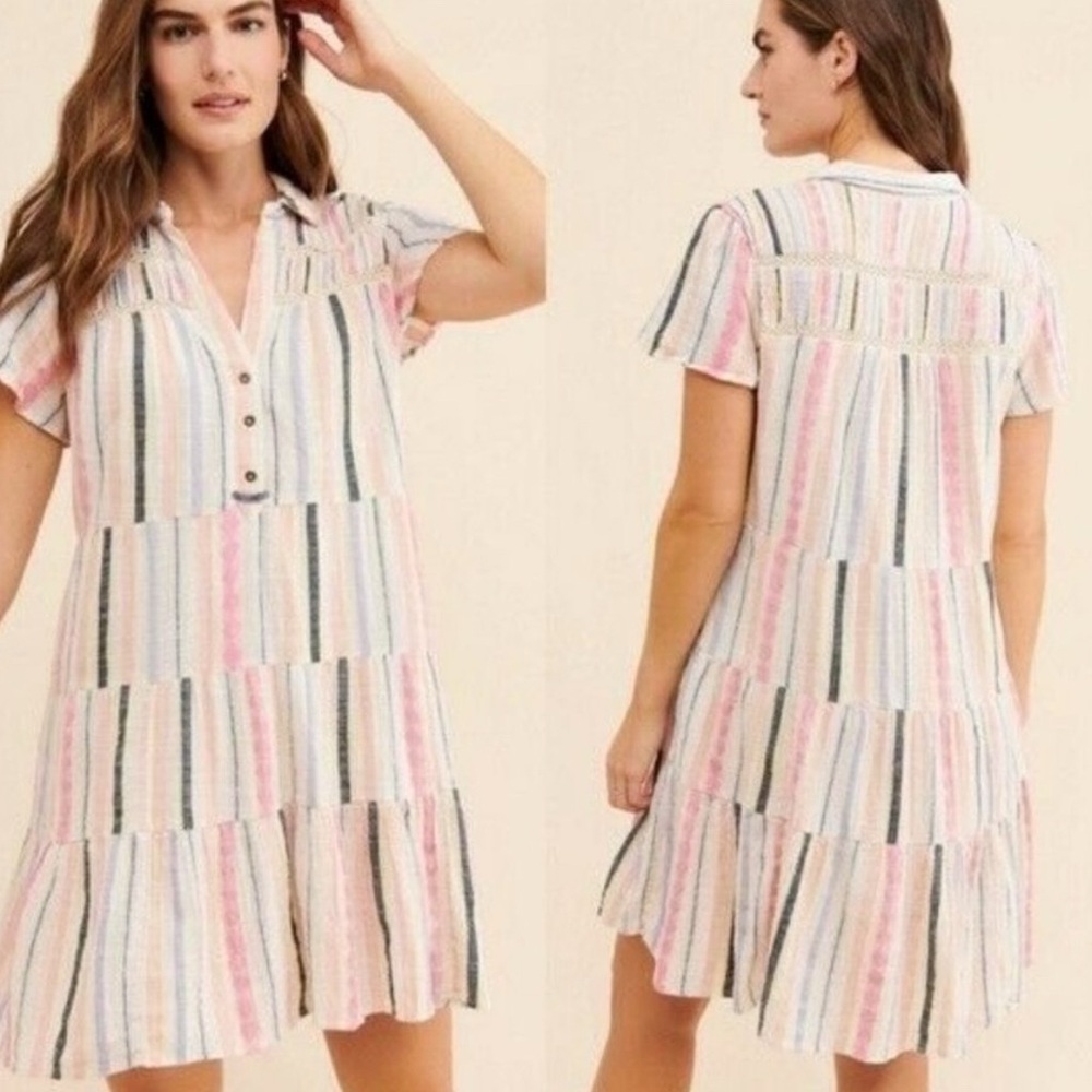 Anthropologie Georgina Tiered Cotton Striped Shirt Dress small - Picture 3 of 7